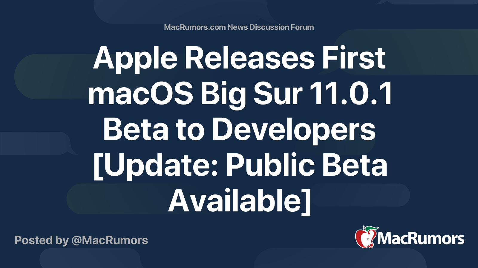 Apple Releases First macOS Big Sur 11.0.1 Beta to Developers [Update ...