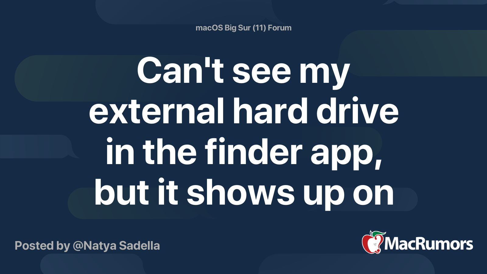 Can't see my external hard drive in the finder app, but it shows up on