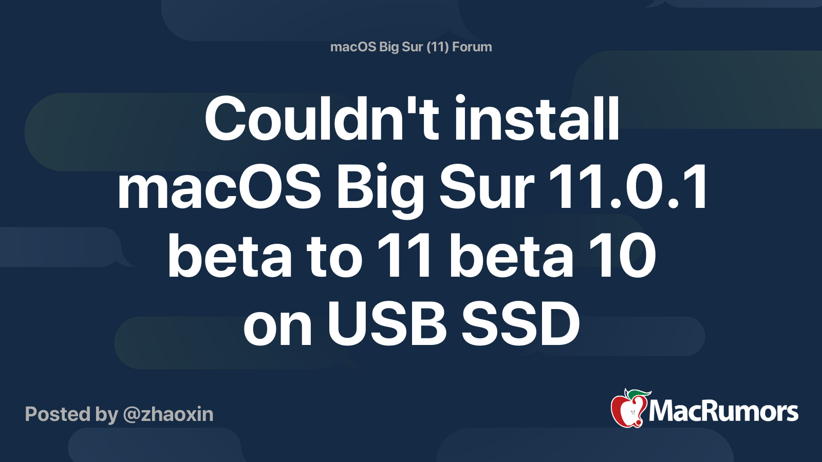 Couldn't install macOS Big Sur 11.0.1 beta to 11 beta 10 on USB SSD ...