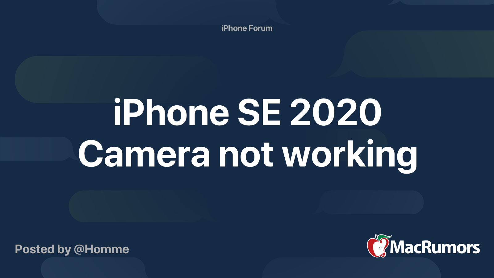 iPhone SE 2020 Camera not working MacRumors Forums