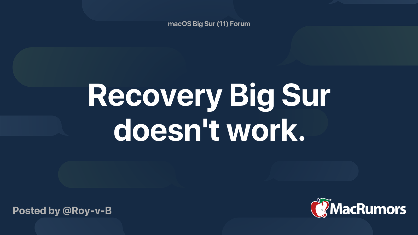 Recovery Big Sur Doesn T Work Macrumors Forums