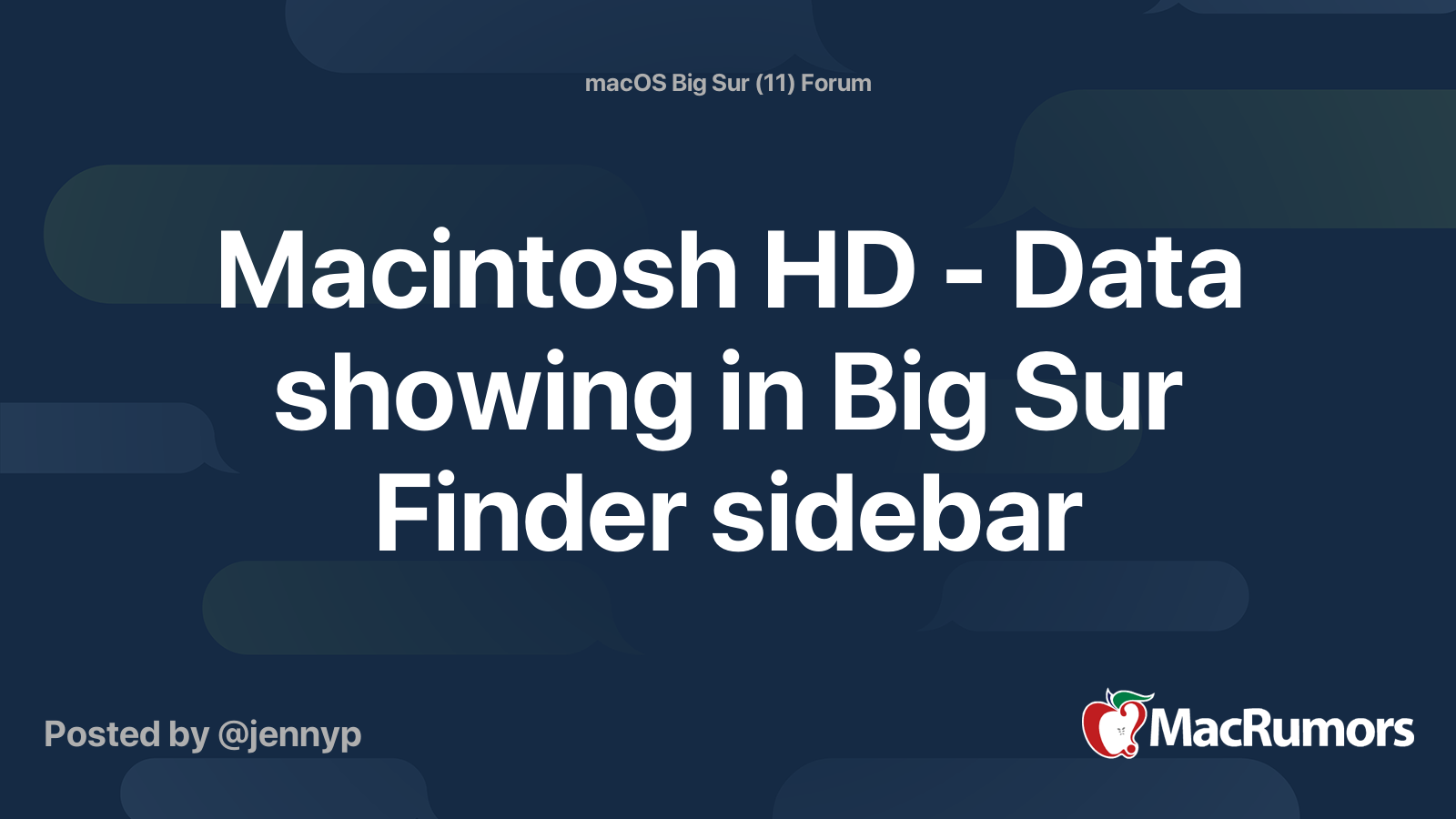 Macintosh HD Data showing in Big Sur Finder sidebar MacRumors Forums