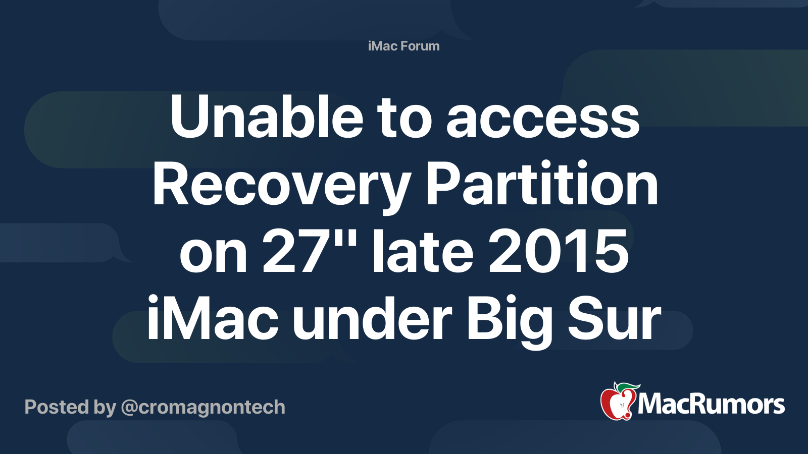 Unable To Access Recovery Partition On 27 Late 2015 IMac Under Big Sur