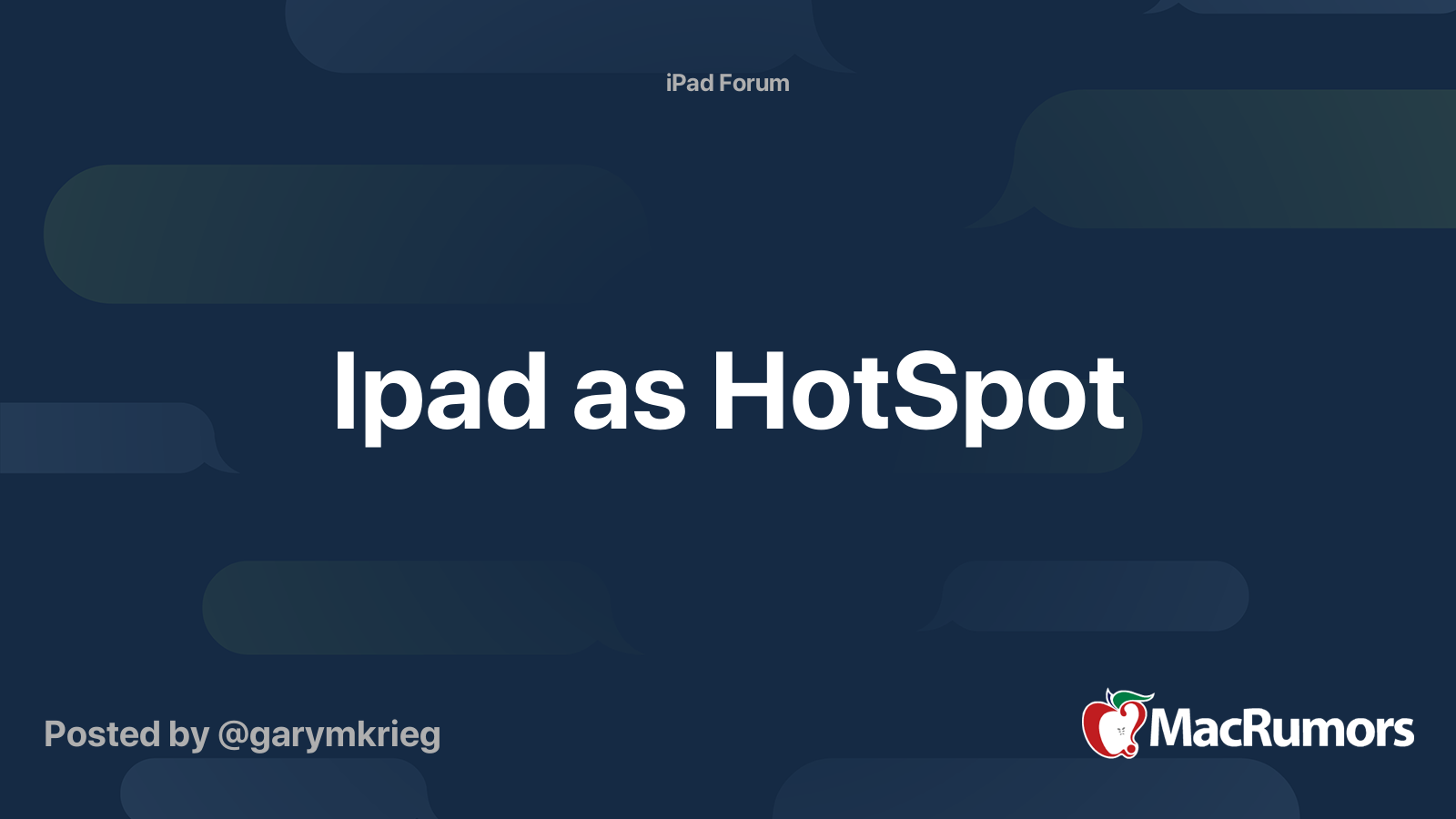 Ipad as HotSpot | MacRumors Forums
