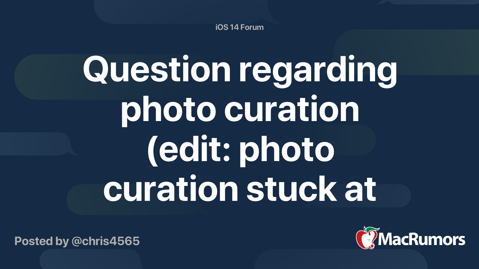 Question regarding photo curation (edit: photo curation stuck at 90% ...