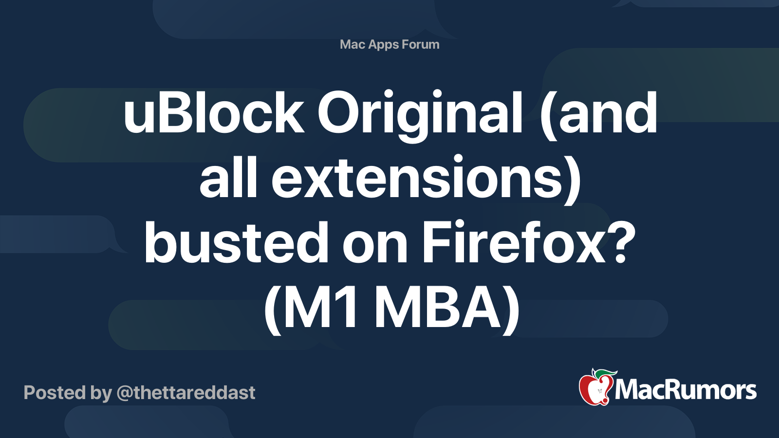 uBlock Original (and all extensions) busted on Firefox? (M1 MBA