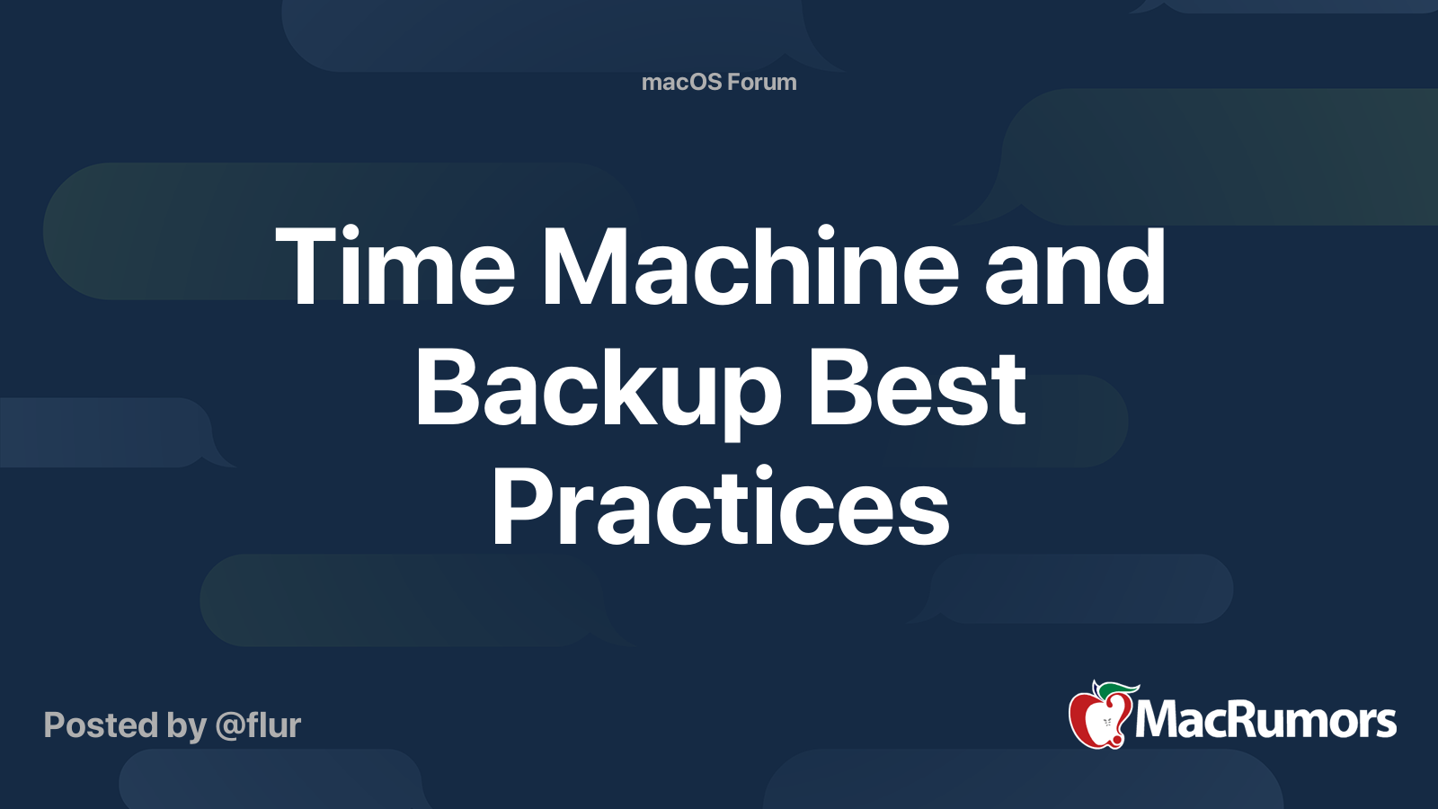 Time Machine and Backup Best Practices | MacRumors Forums
