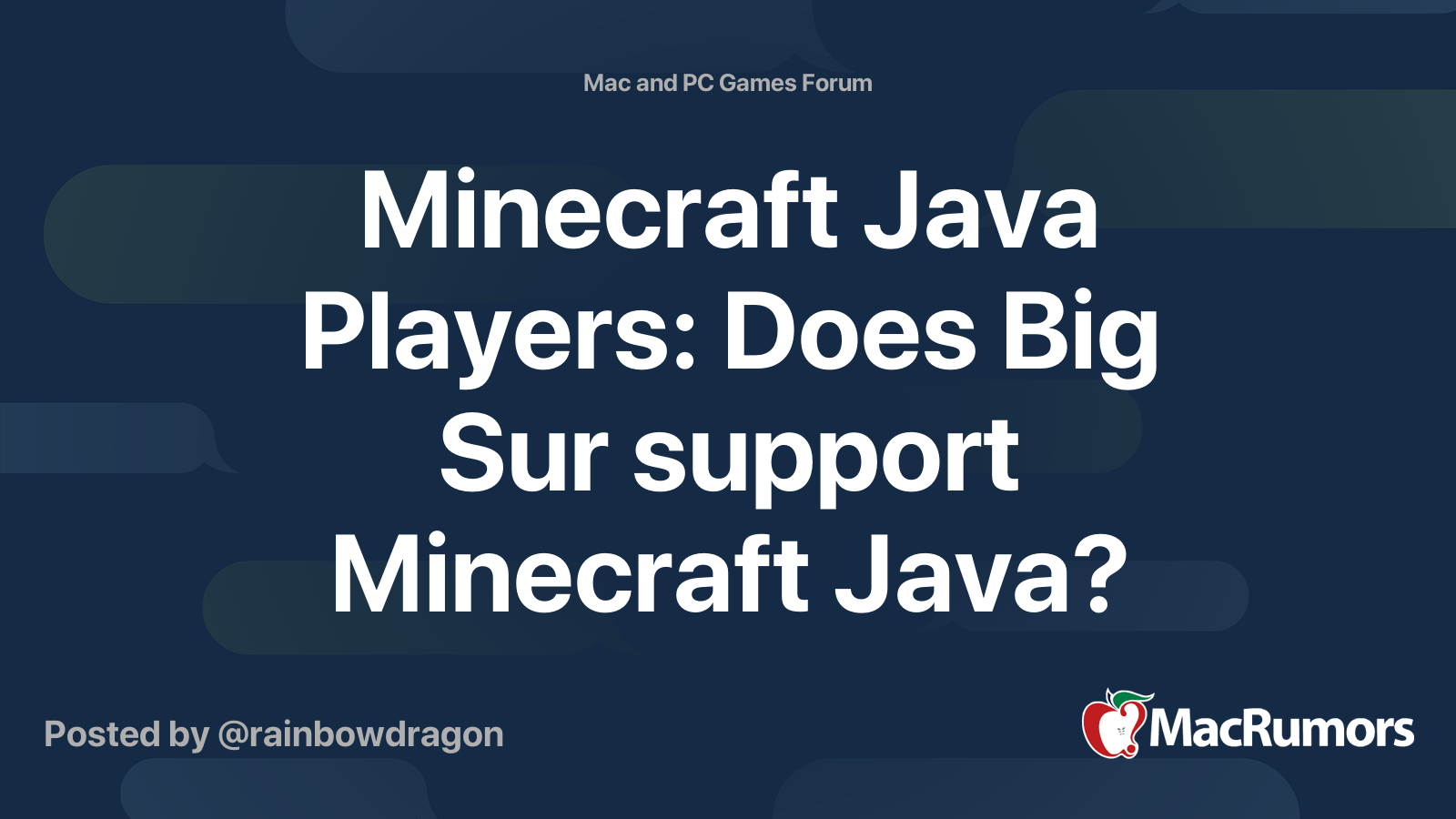 Minecraft Java Players Does Big Sur Support Minecraft Java Macrumors Forums