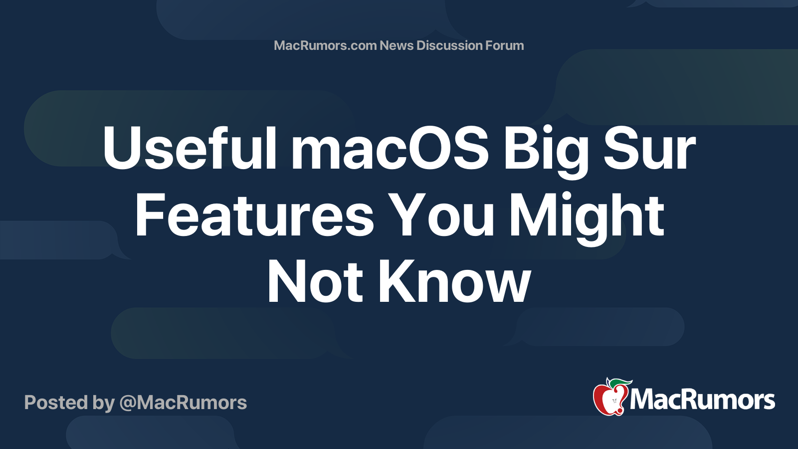 Useful macOS Big Sur Features You Might Not Know | MacRumors Forums