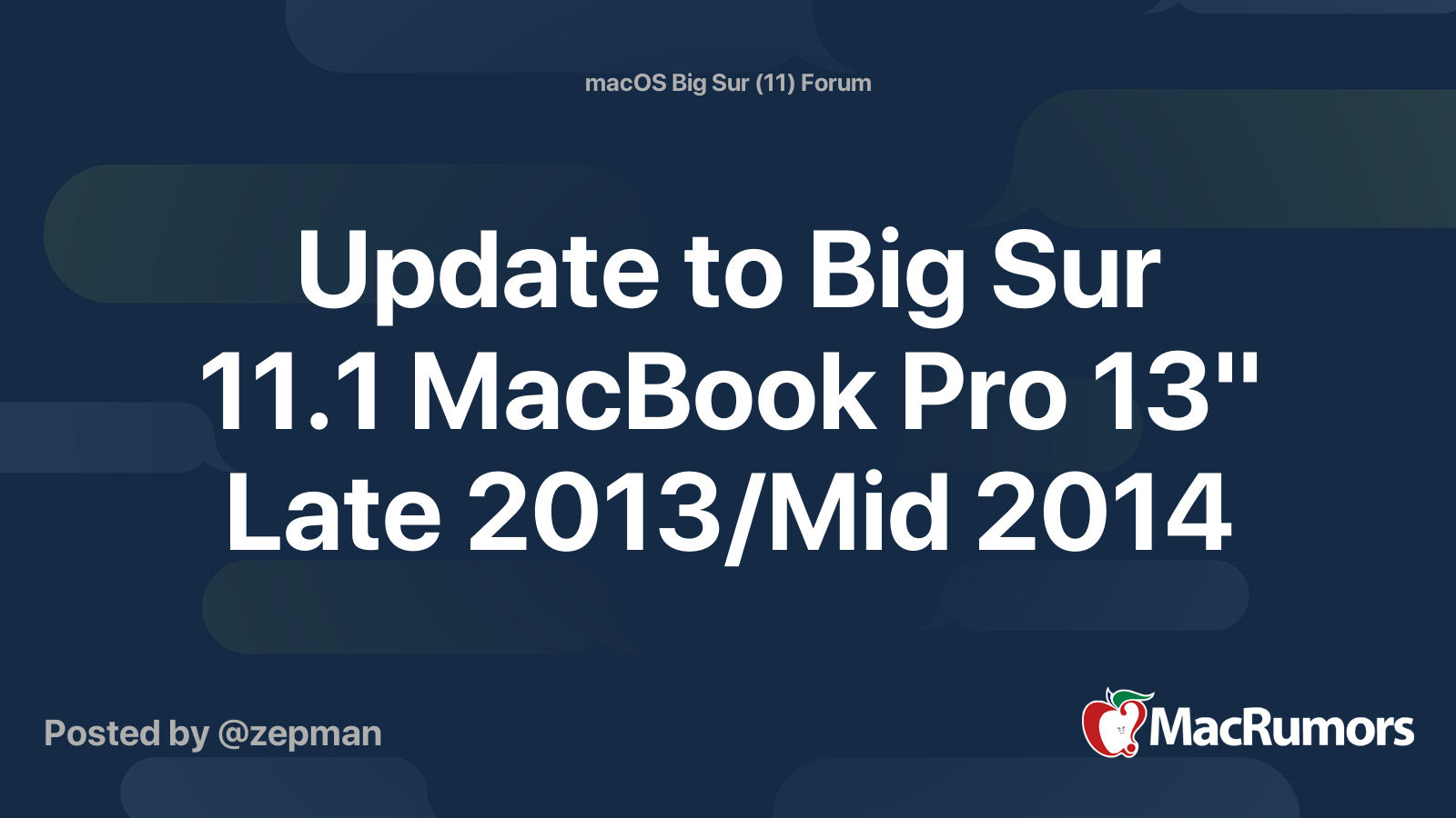 Update To Big Sur 11 1 Macbook Pro 13 Late 13 Mid 14 Macrumors Forums