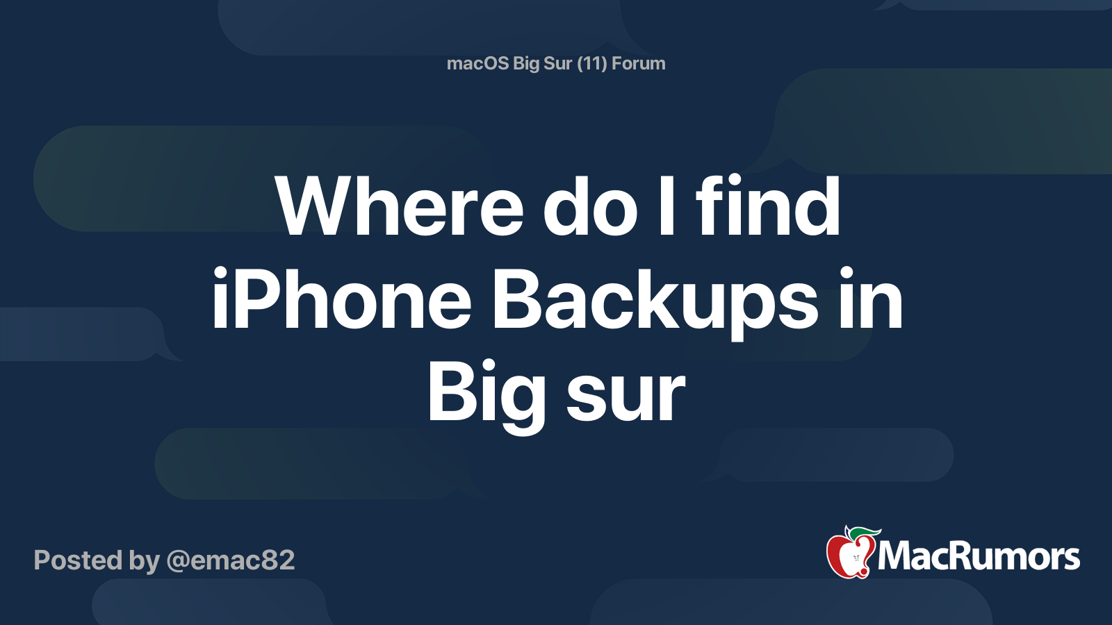 Where do I find iPhone Backups in Big sur MacRumors Forums