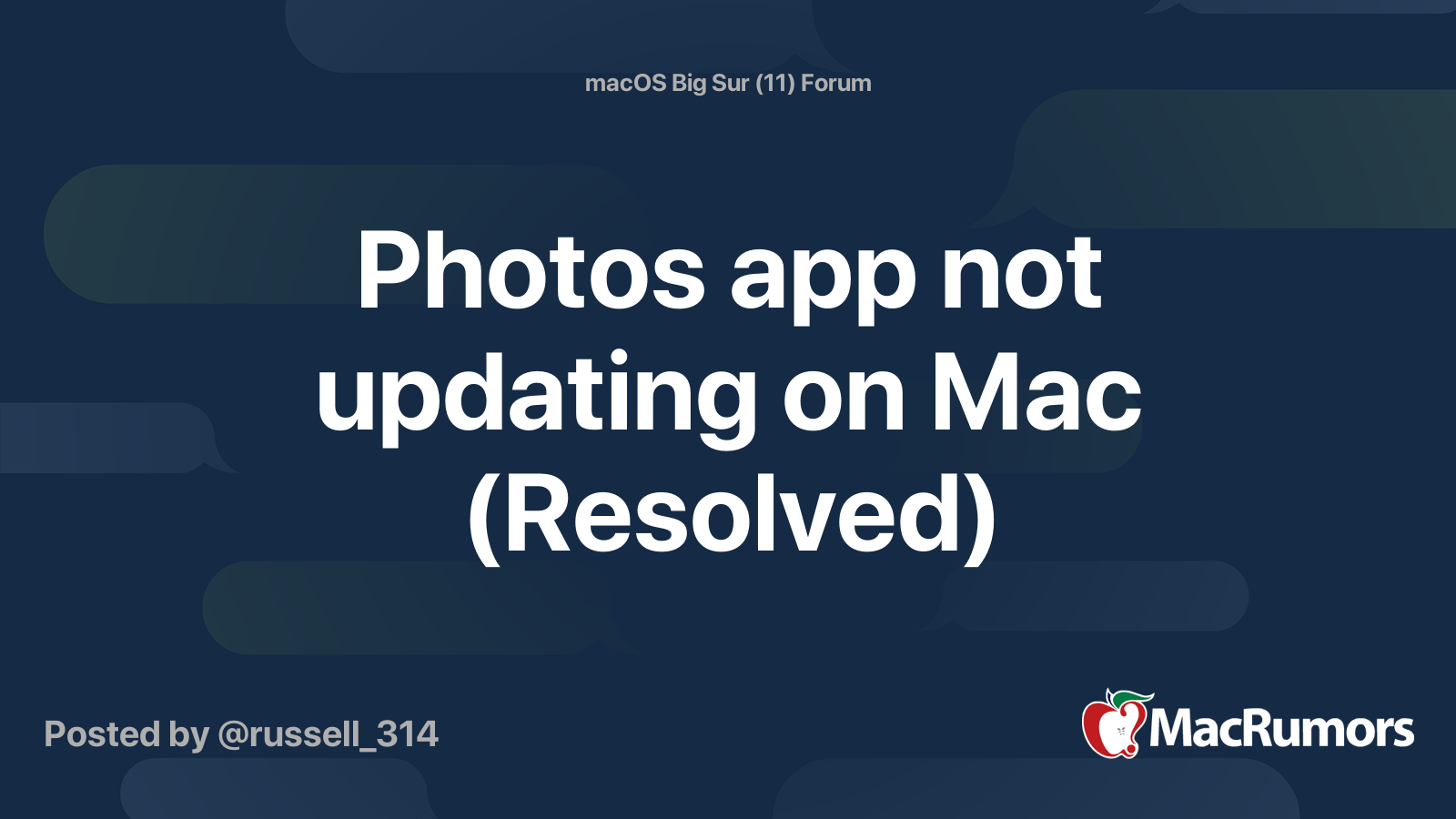 Photos app not updating on Mac (Resolved) | MacRumors Forums