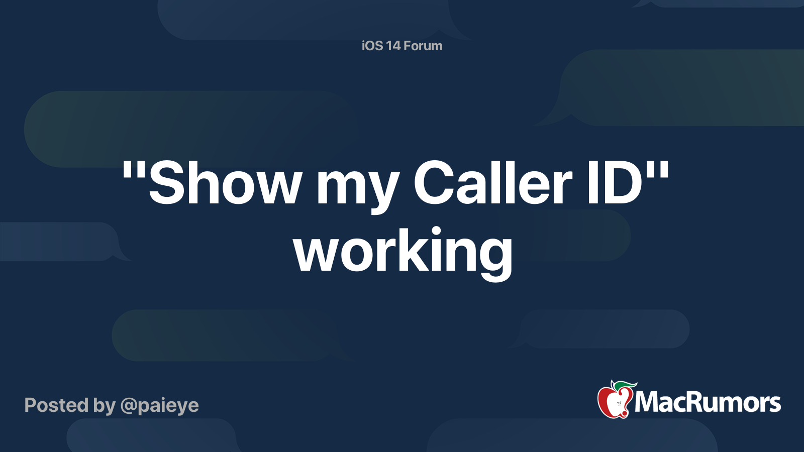 "Show my Caller ID" working MacRumors Forums