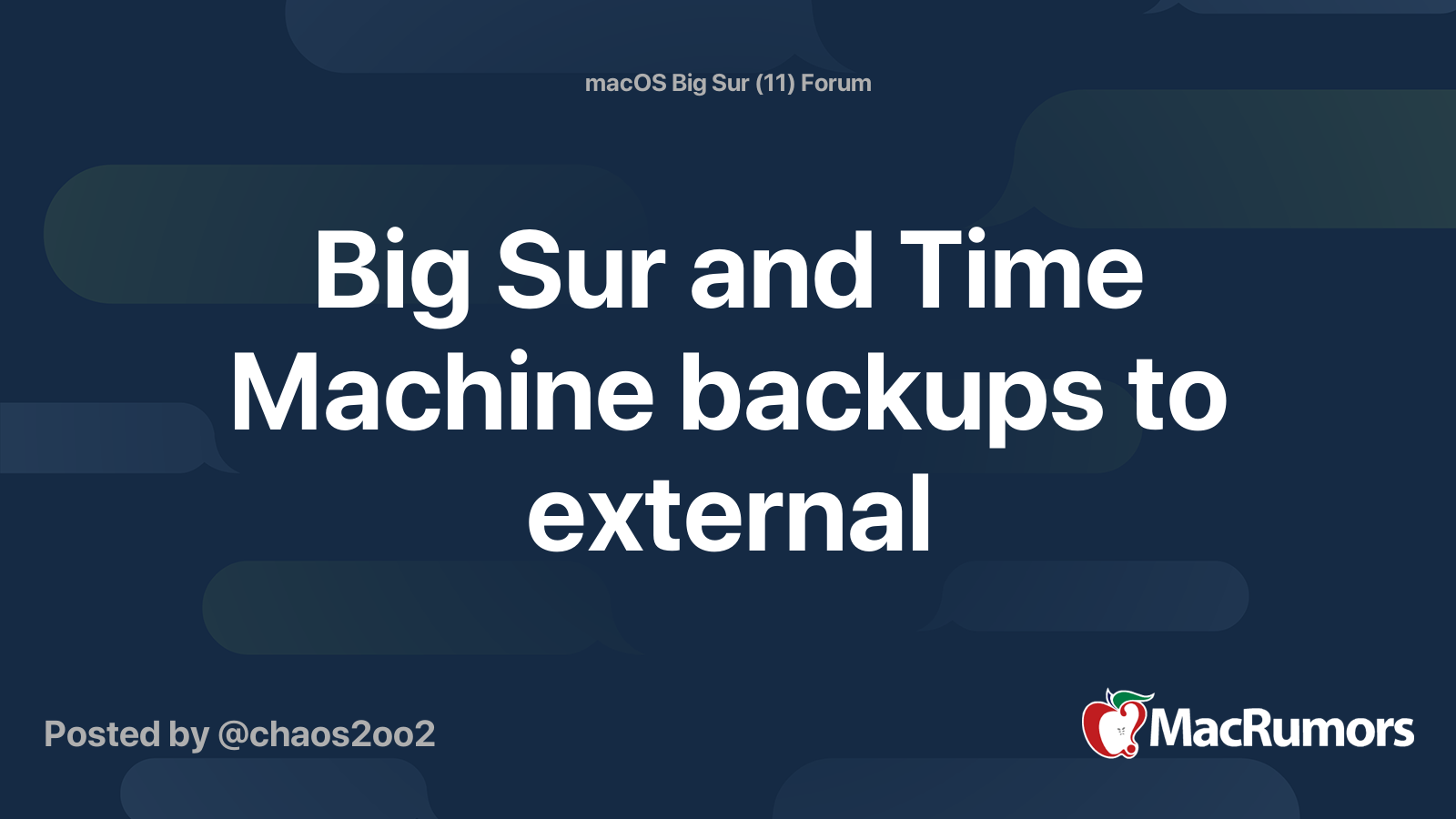Big Sur and Time Machine backups to external MacRumors Forums