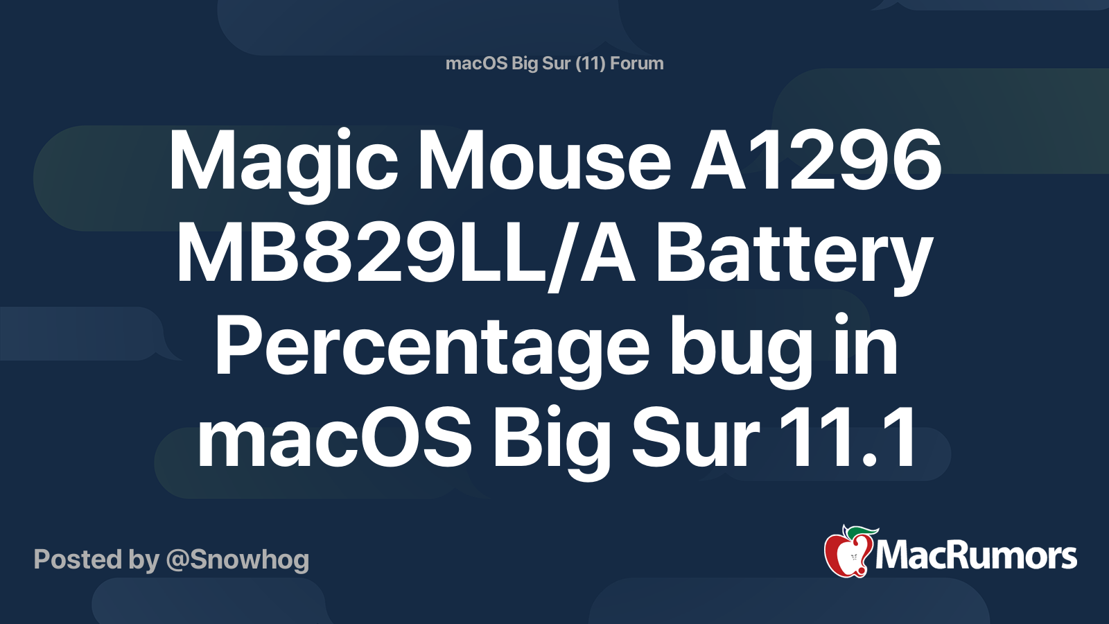 Magic Mouse A1296 MB829LL/A Battery Percentage bug in macOS Big Sur 11. ...