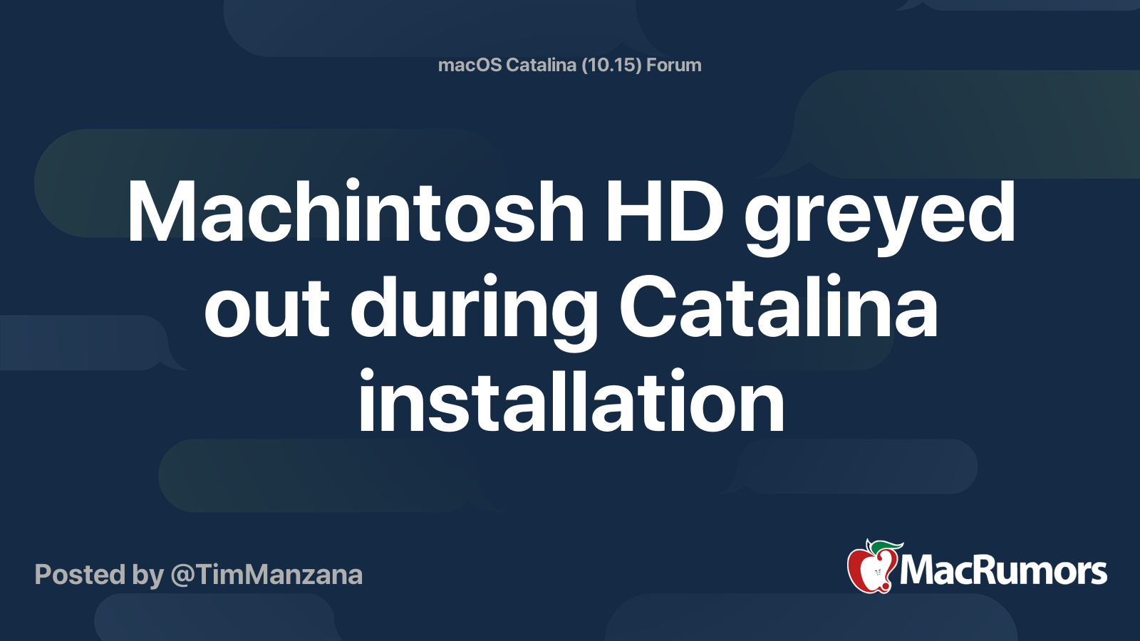 Machintosh HD greyed out during Catalina installation MacRumors Forums