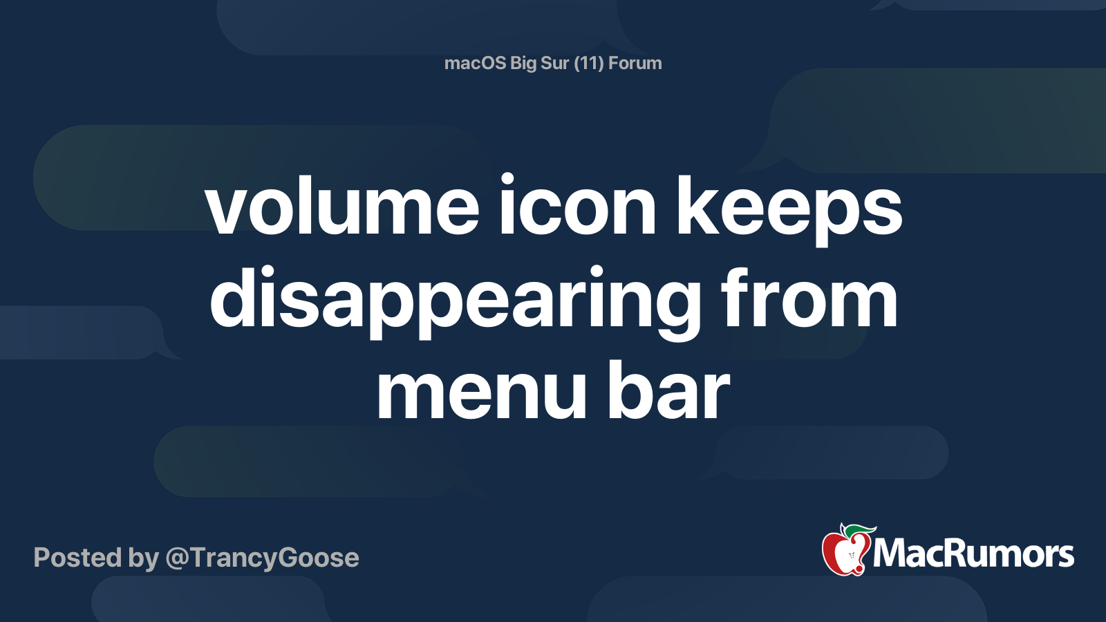 volume icon keeps disappearing from menu bar MacRumors Forums
