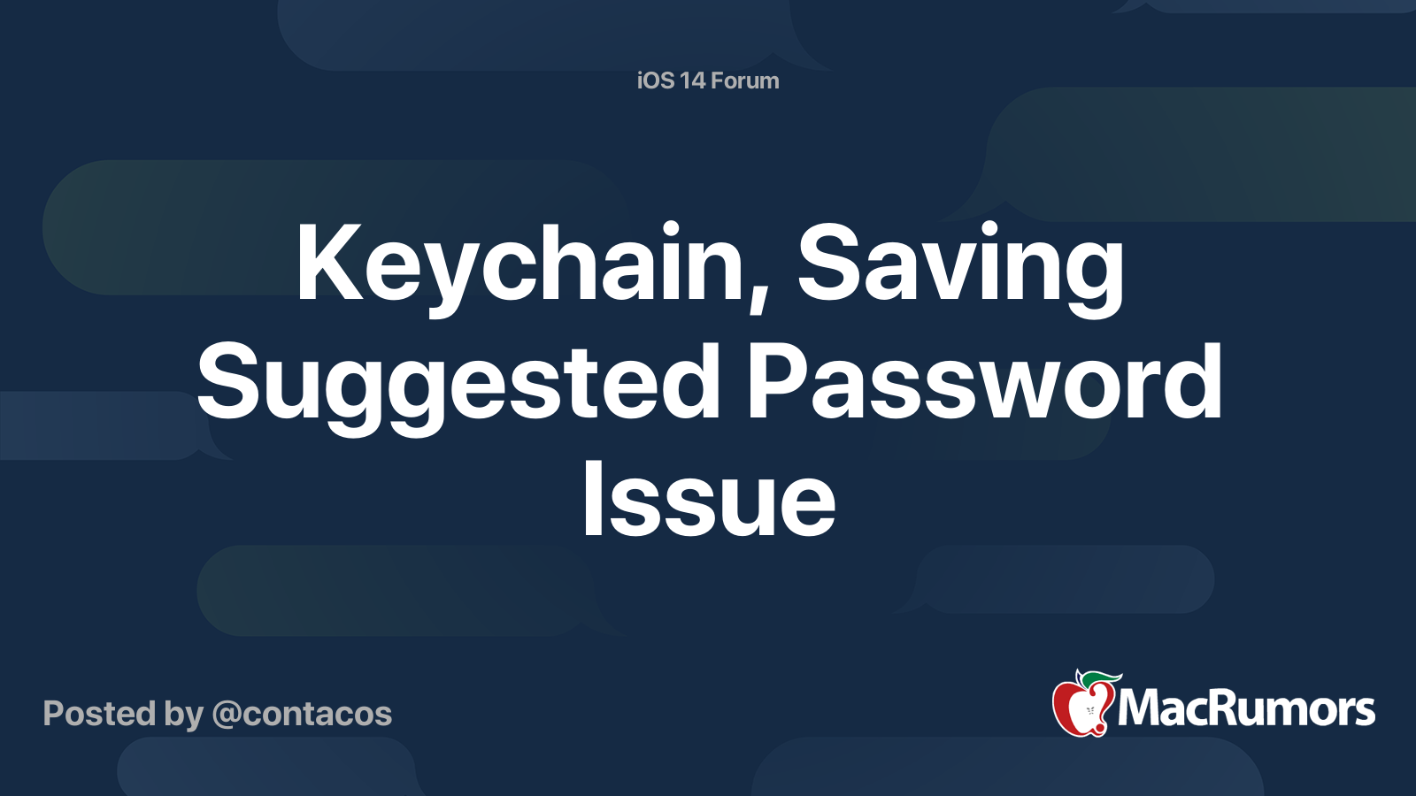 Keychain, Saving Suggested Password Issue MacRumors Forums