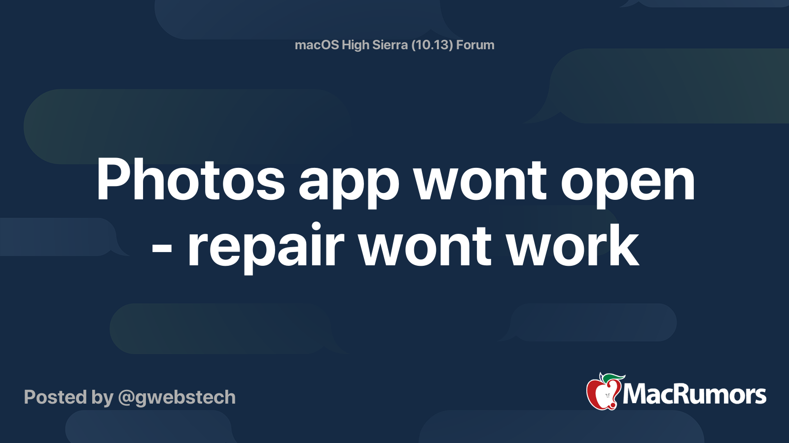 Photos app wont open repair wont work MacRumors Forums