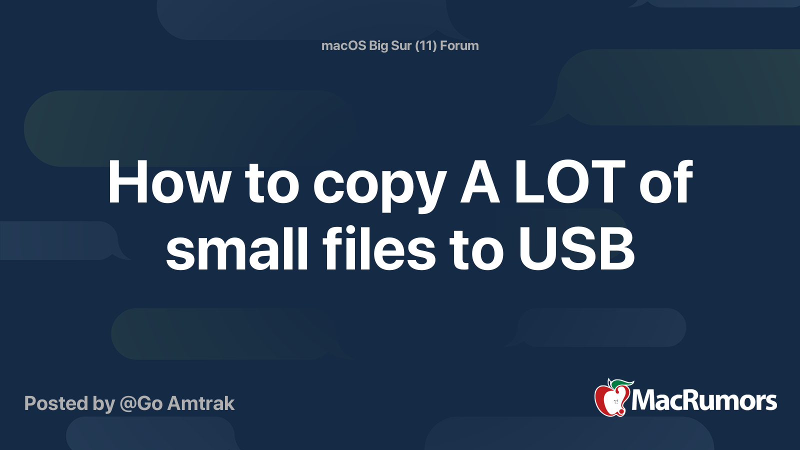 How to copy A LOT of small files to USB | MacRumors Forums
