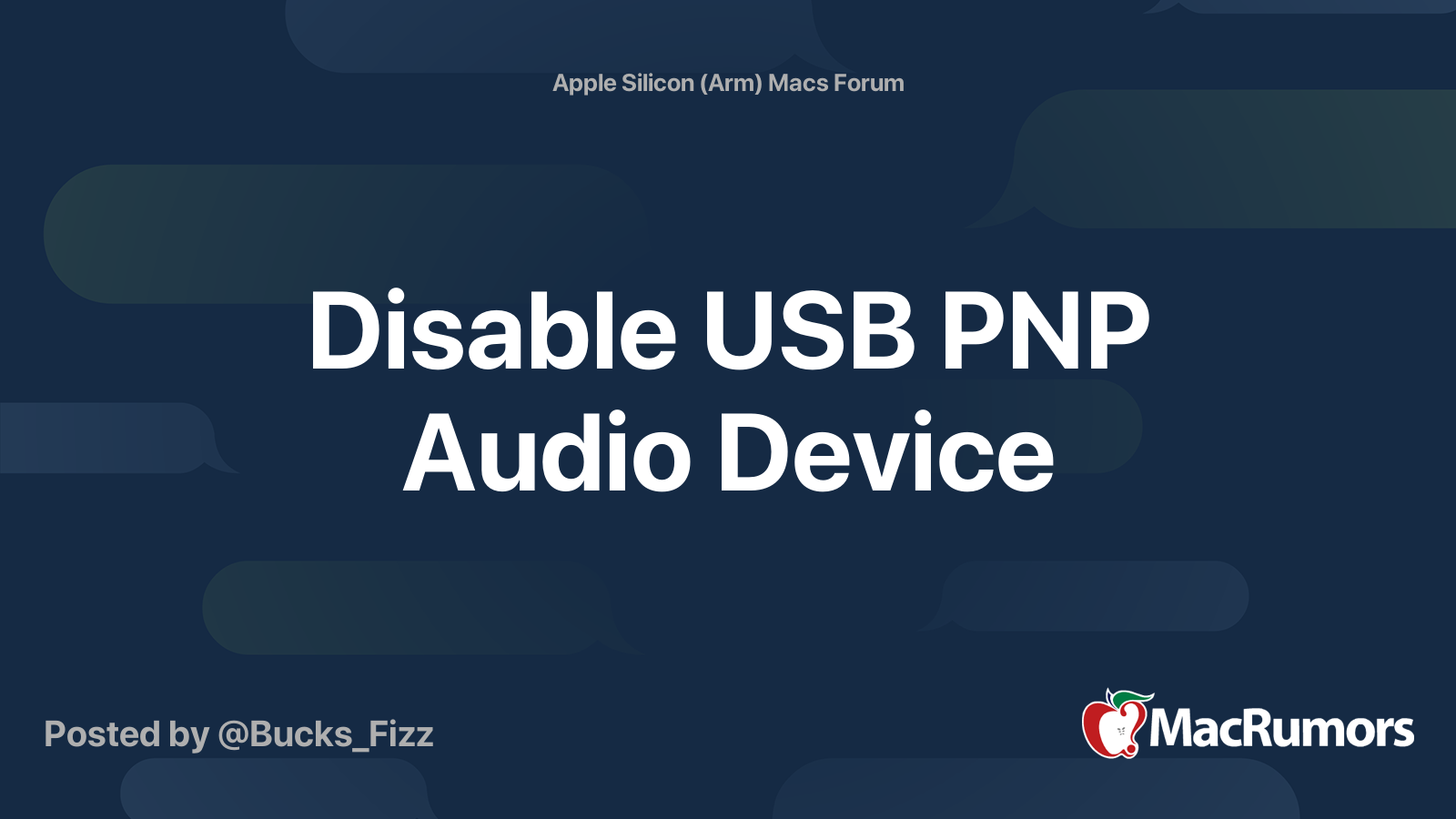 Disable USB PNP Audio Device MacRumors Forums