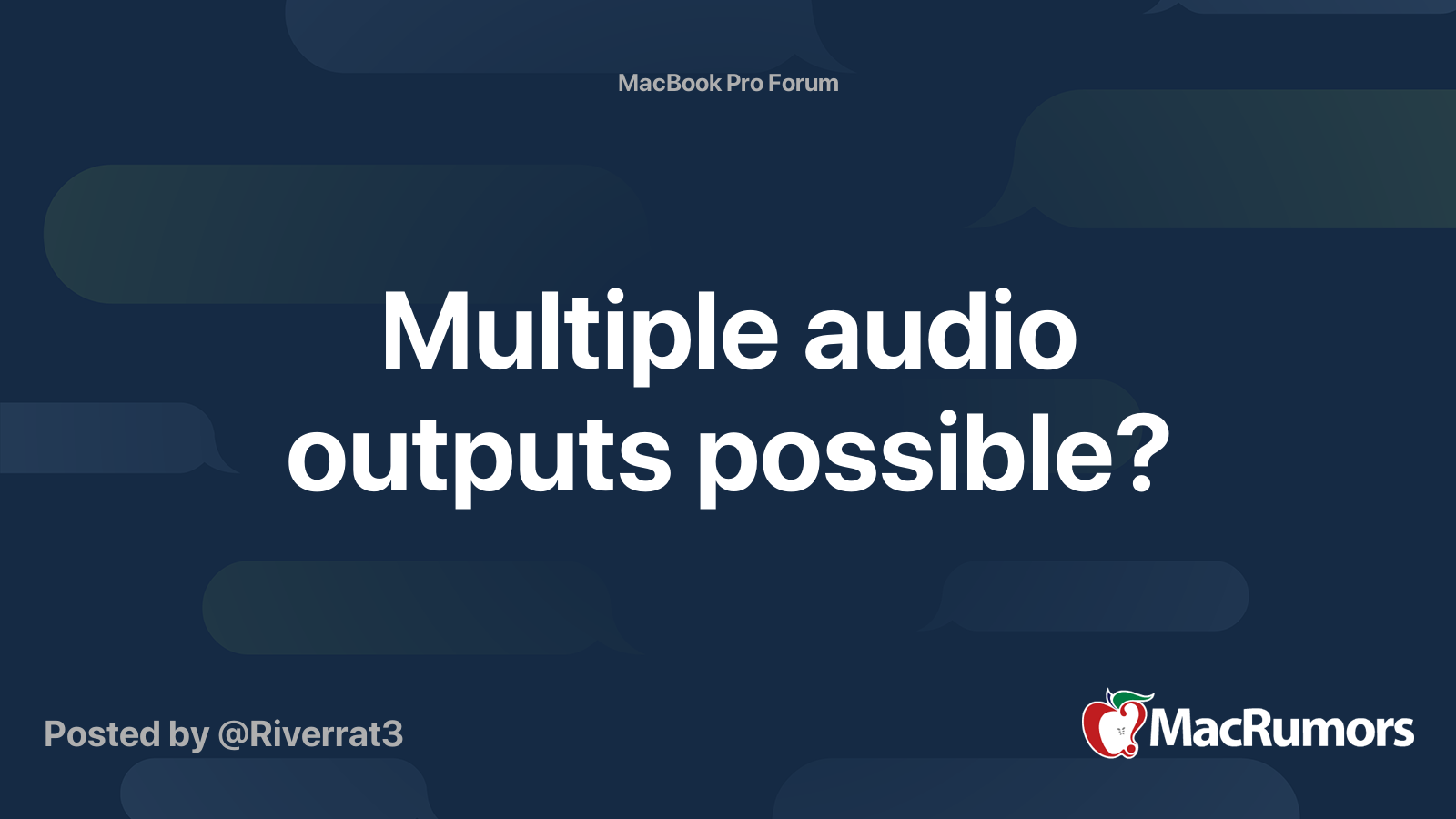 Multiple audio outputs possible? MacRumors Forums