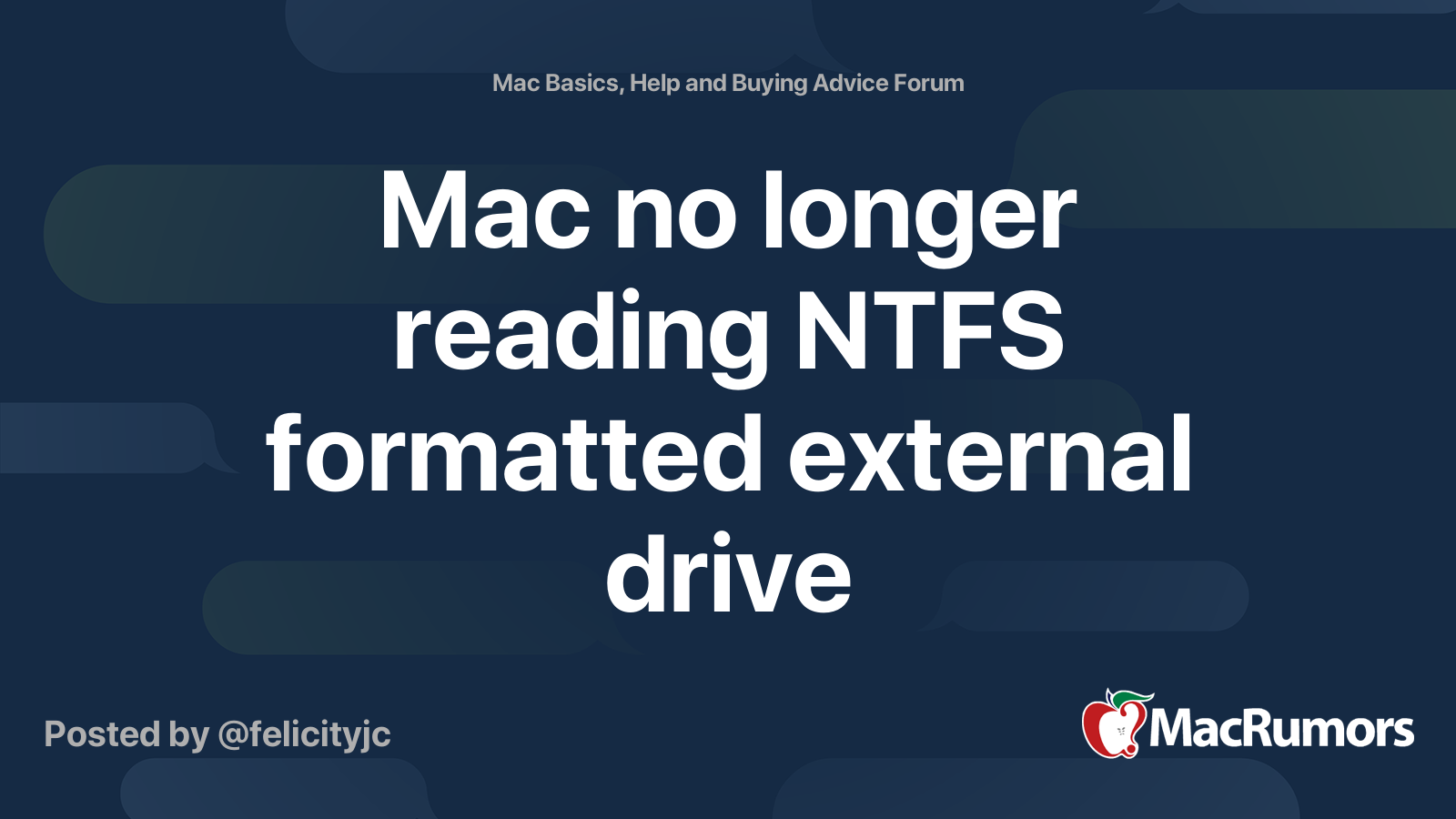 Mac no longer reading NTFS formatted external drive | MacRumors Forums