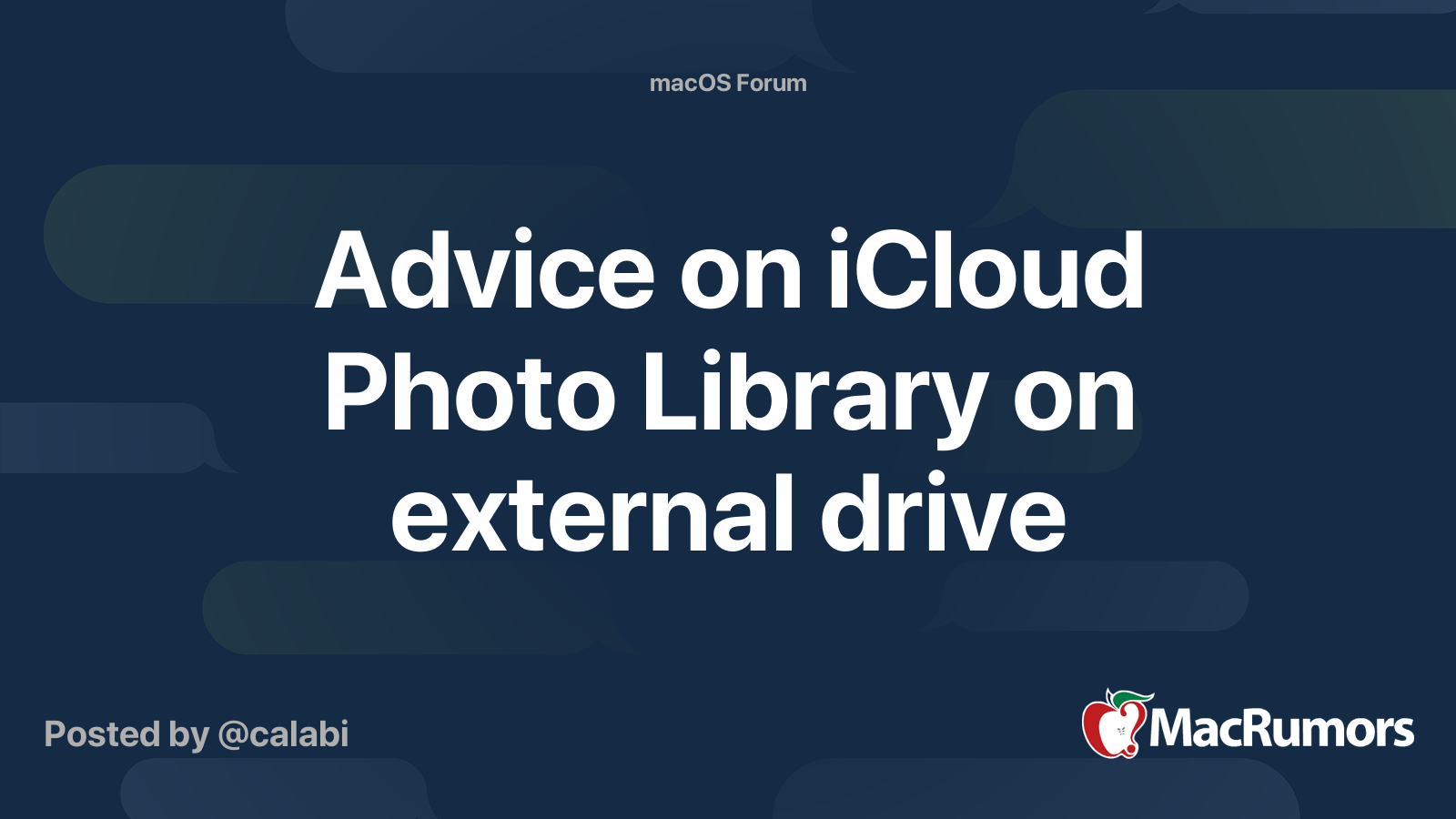 Advice on iCloud Photo Library on external drive MacRumors Forums