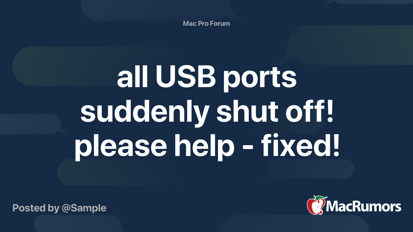 all USB ports suddenly shut off! please help fixed! MacRumors Forums