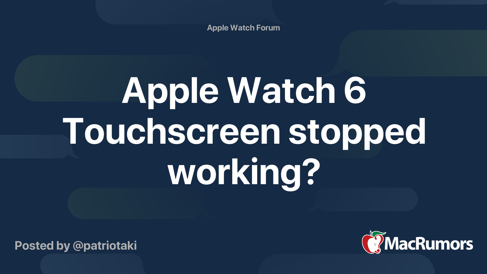 Apple Watch 6 Touchscreen stopped working? | MacRumors Forums