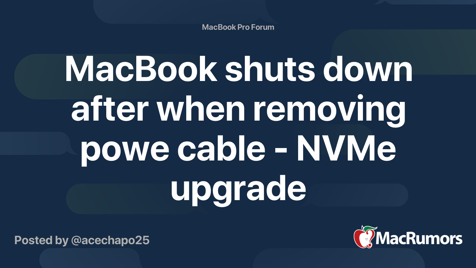 MacBook shuts down after when removing powe cable NVMe upgrade