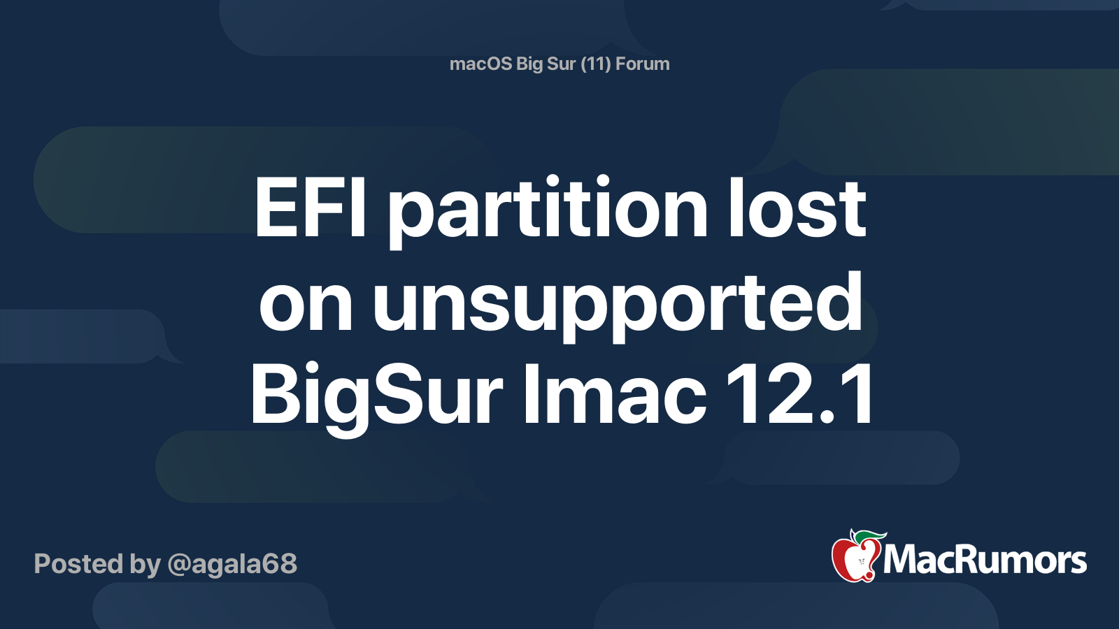EFI partition lost on unsupported BigSur Imac 12.1 MacRumors Forums