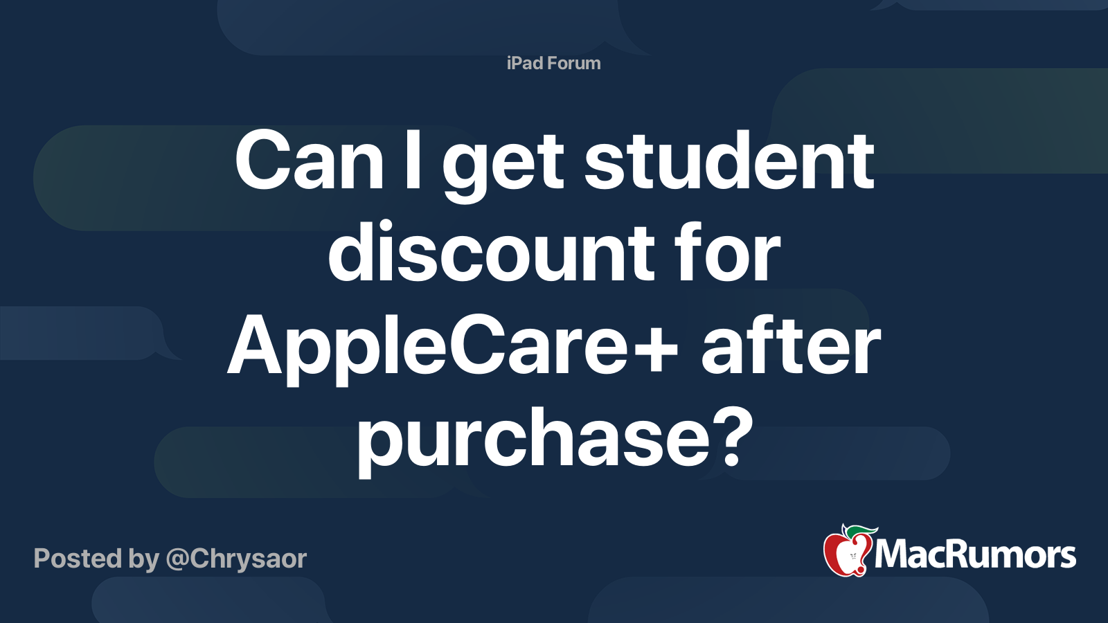 Can I get student discount for AppleCare+ after purchase? MacRumors