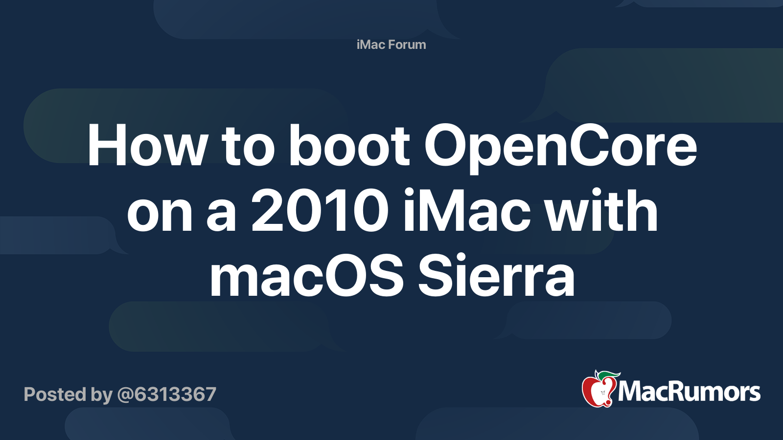 How to boot OpenCore on a 2010 iMac with macOS Sierra | MacRumors Forums