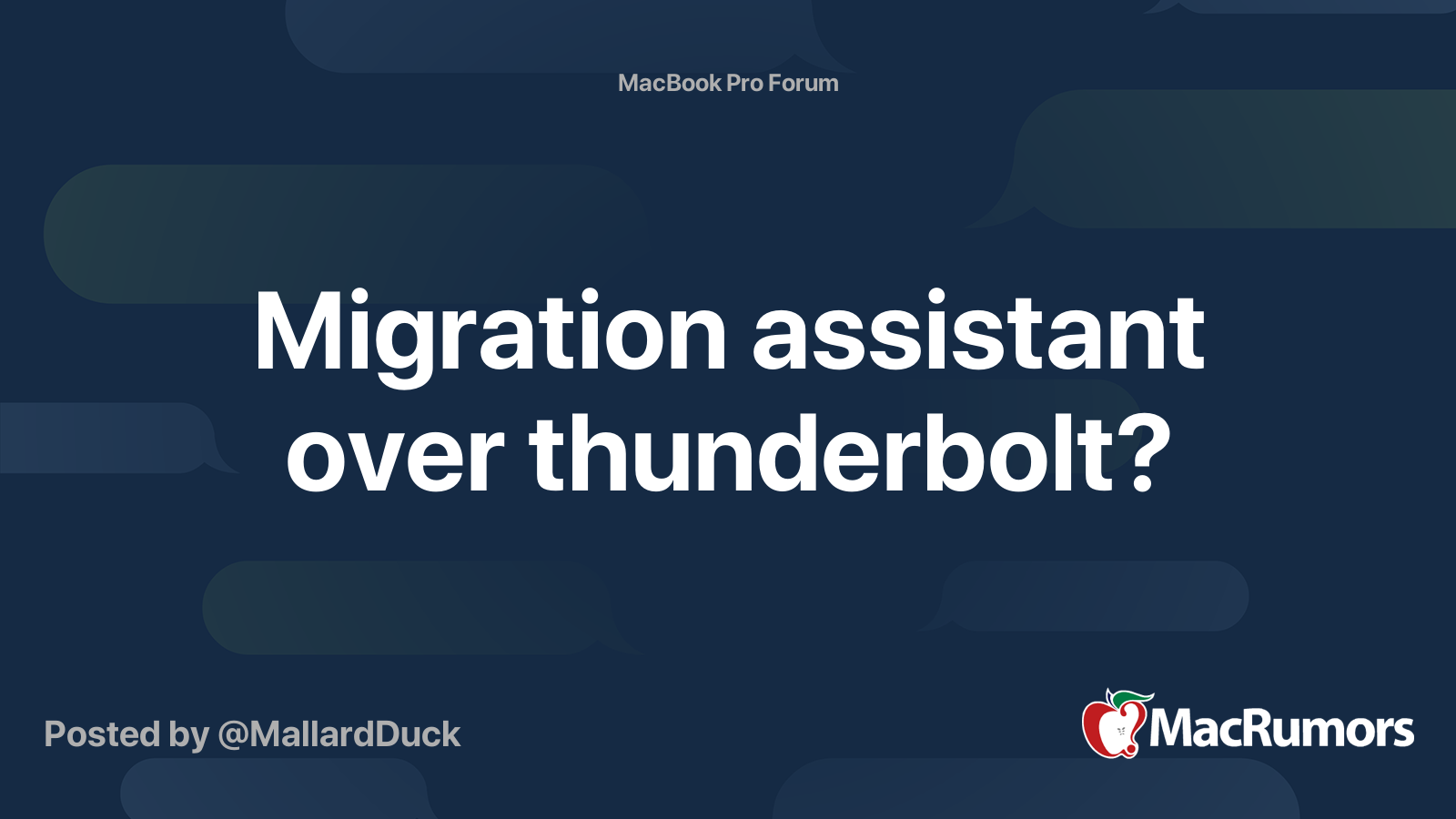 Migration assistant over thunderbolt? MacRumors Forums