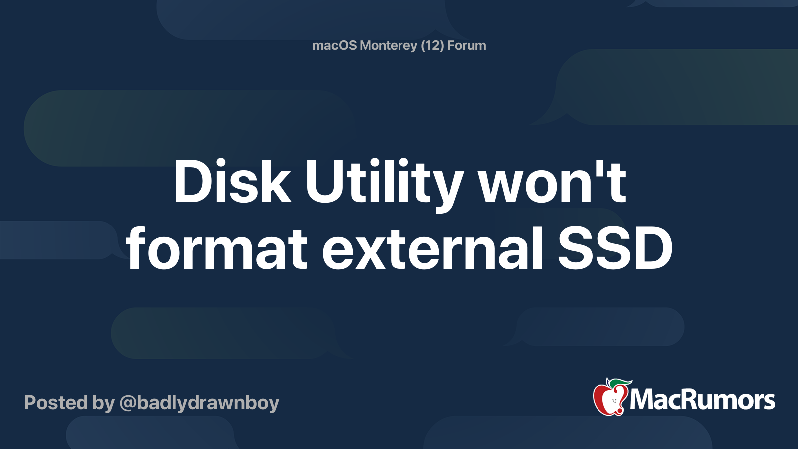 Disk Utility won #39 t format external SSD MacRumors Forums