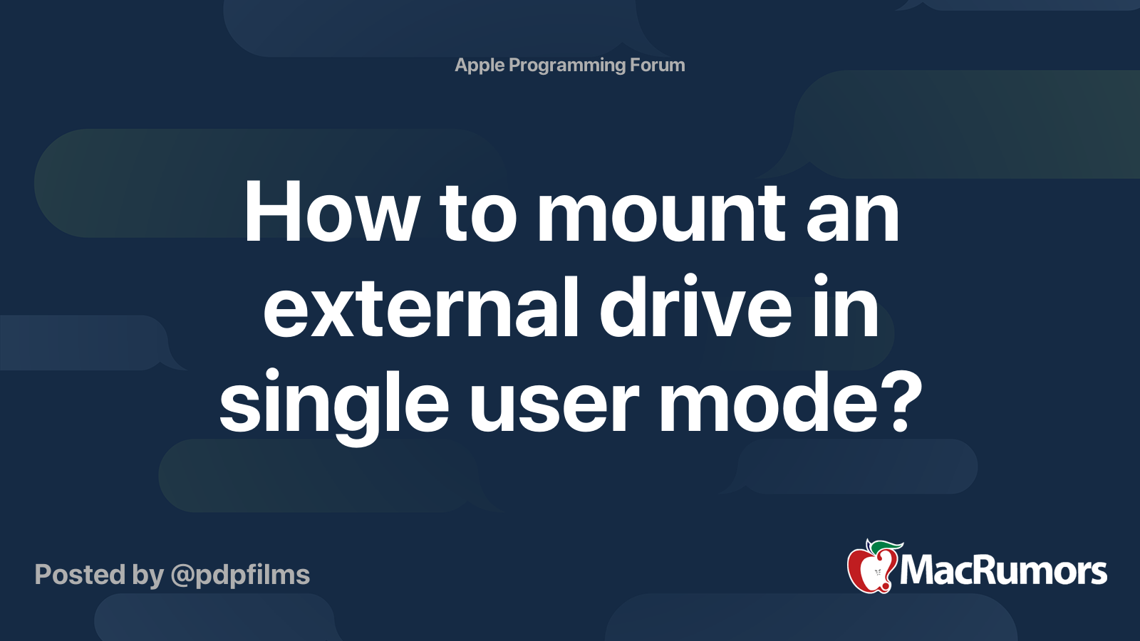 How to mount an external drive in single user mode? MacRumors Forums