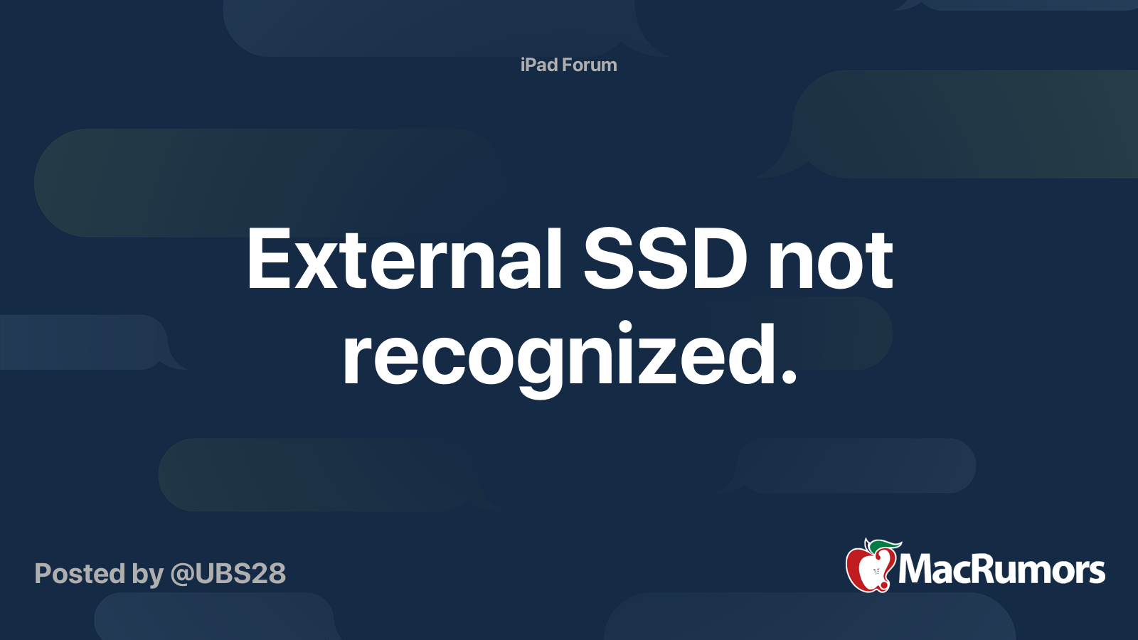 External SSD not recognized. MacRumors Forums