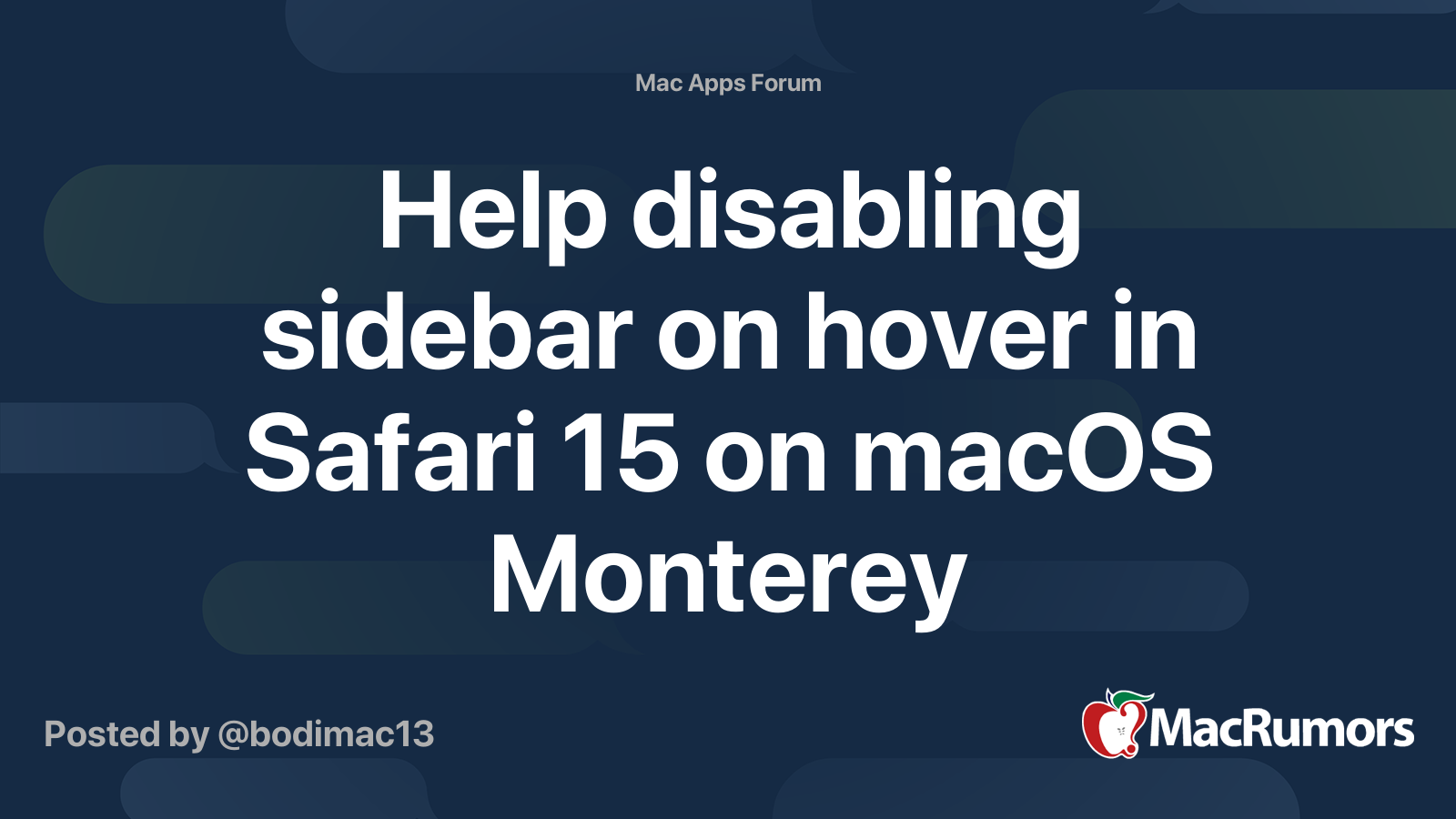 Help disabling sidebar on hover in Safari 15 on macOS Monterey