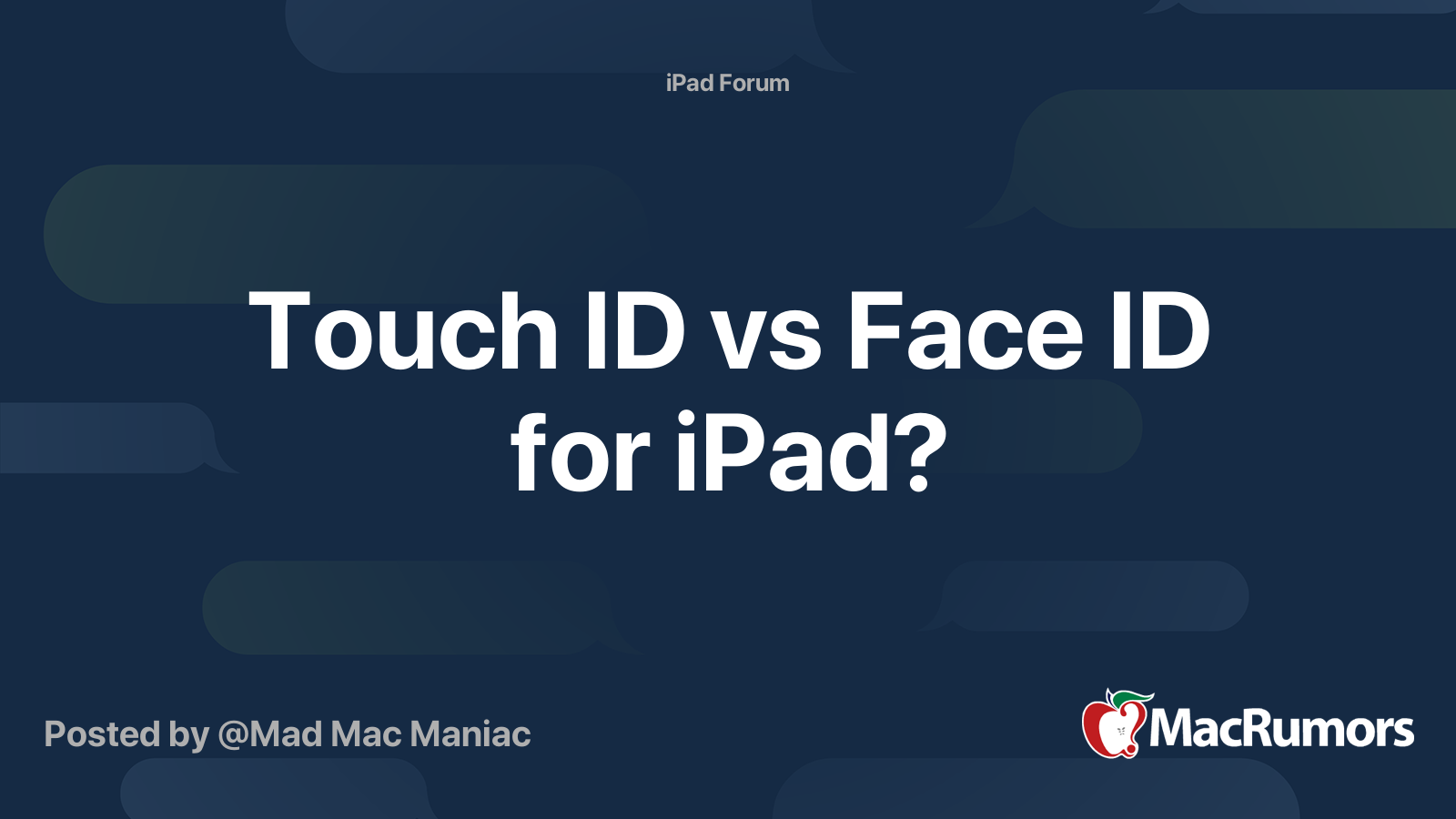 Touch ID vs Face ID for iPad? MacRumors Forums