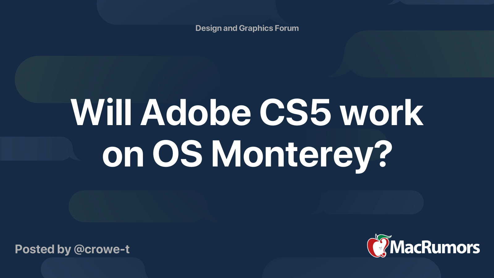 Will Adobe CS5 work on OS Monterey? | MacRumors Forums