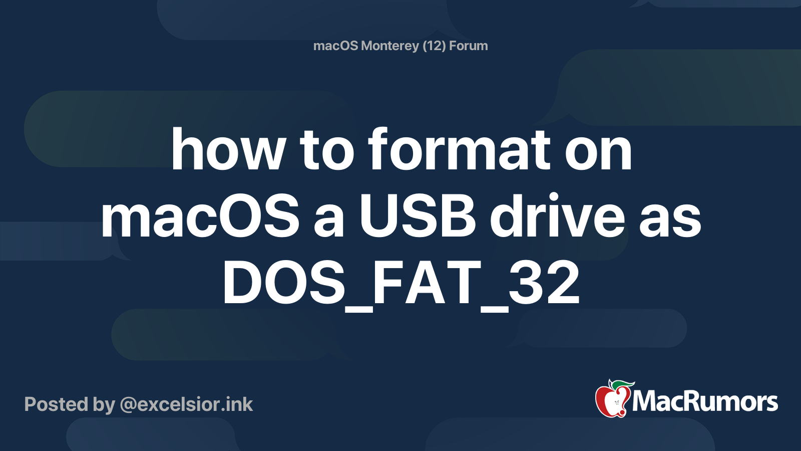 how to format on macOS a USB drive as DOS_FAT_32 | MacRumors Forums