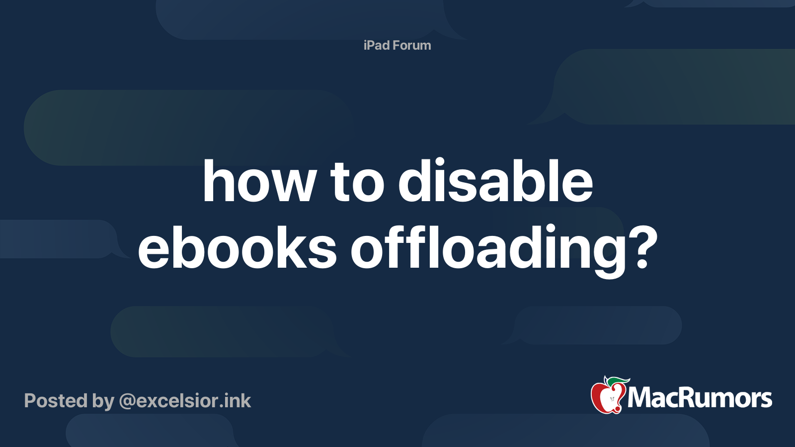 how to disable ebooks offloading? MacRumors Forums