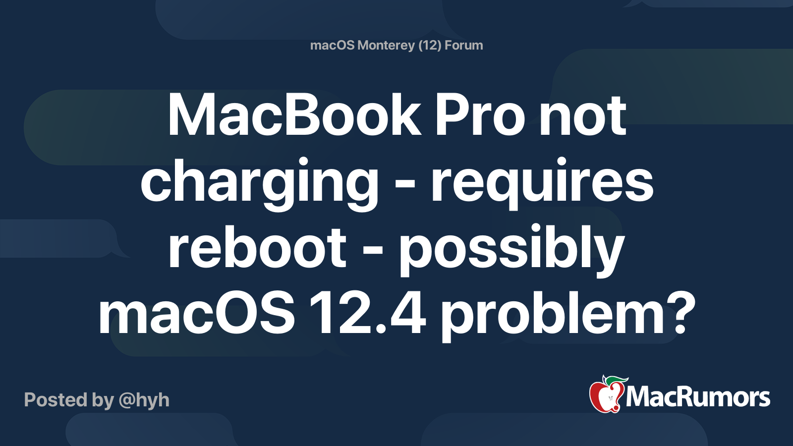 MacBook Pro not charging - requires reboot - possibly macOS 12.4