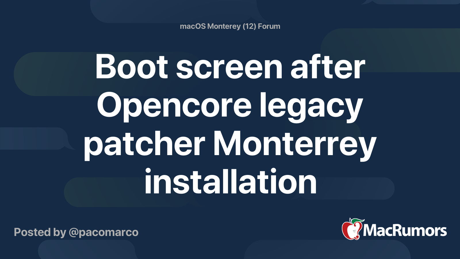 Boot screen after Opencore legacy patcher Monterrey installation