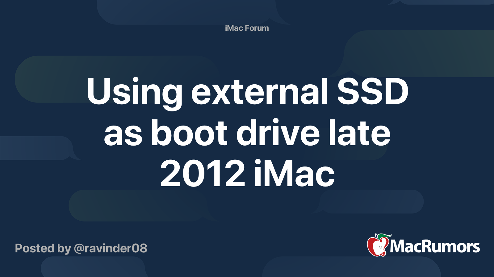 Using external SSD as boot drive late 2012 iMac | MacRumors Forums