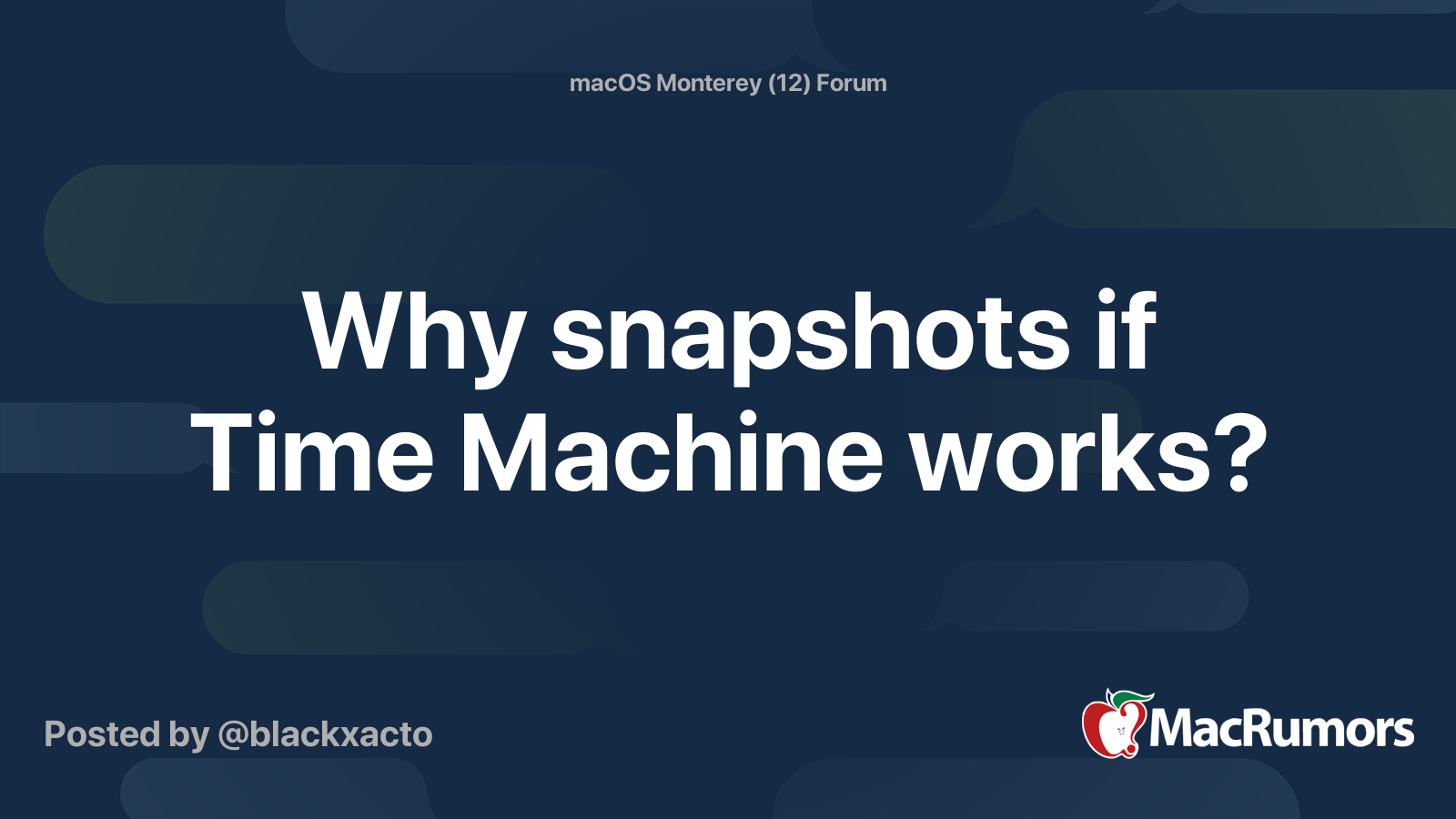 Why snapshots if Time Machine works? MacRumors Forums