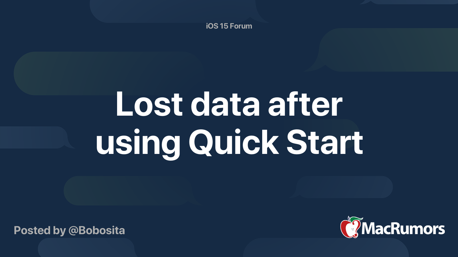 Lost data after using Quick Start | MacRumors Forums