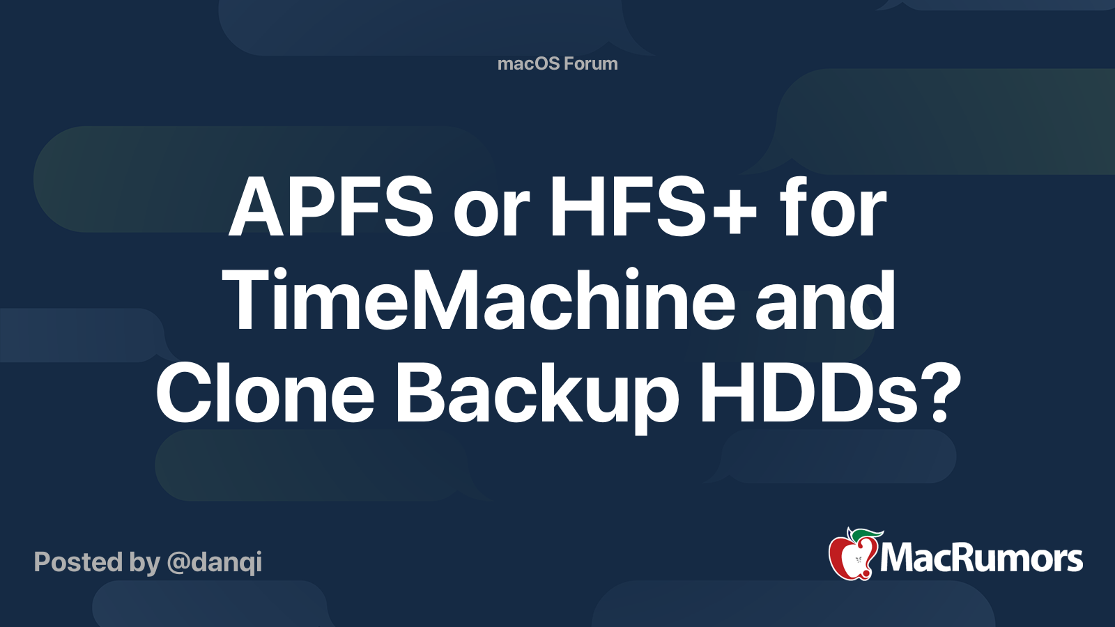 APFS or HFS+ for TimeMachine and Clone Backup HDDs? MacRumors Forums