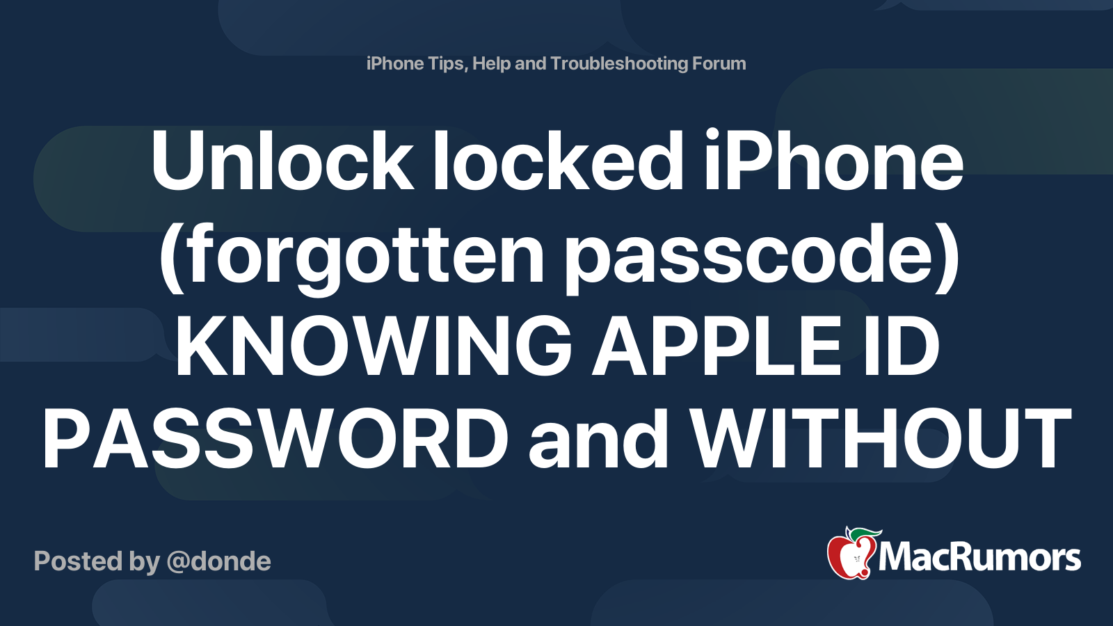 Unlock locked iPhone passcode) KNOWING APPLE ID PASSWORD and